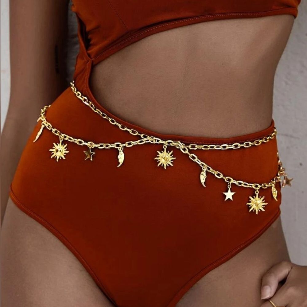 Free People Gold Celestial Charm Chain Belt